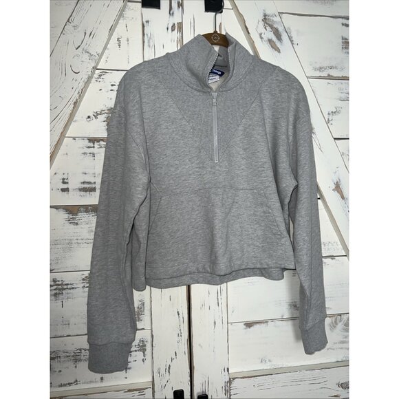 Outdoor Voices Women's Grey Crop Quarter Zip Front Pocket Sweatshirt Size L NWT - Picture 2 of 10